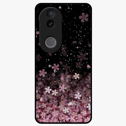 Small Starry Flowers Glass Case showing flat back view with delicate starry floral artwork and glossy glass finish.