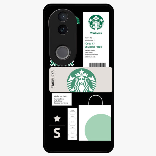 Starbucks Mocha Glass Case showing flat back view with coffee inspired artwork and glossy glass finish.