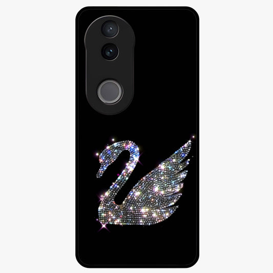 Starlit Swan Grace Glass Case showing flat back view with graceful swan artwork under starry sky and glossy glass finish.