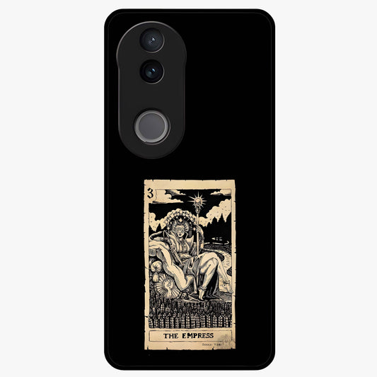 The Empress Glass Case showing flat back view with regal feminine artwork and glossy glass finish.