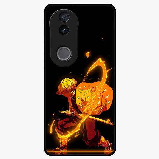 Thunder Flame Execution Glass Case showing flat back view with powerful flame and lightning artwork and glossy glass finish.