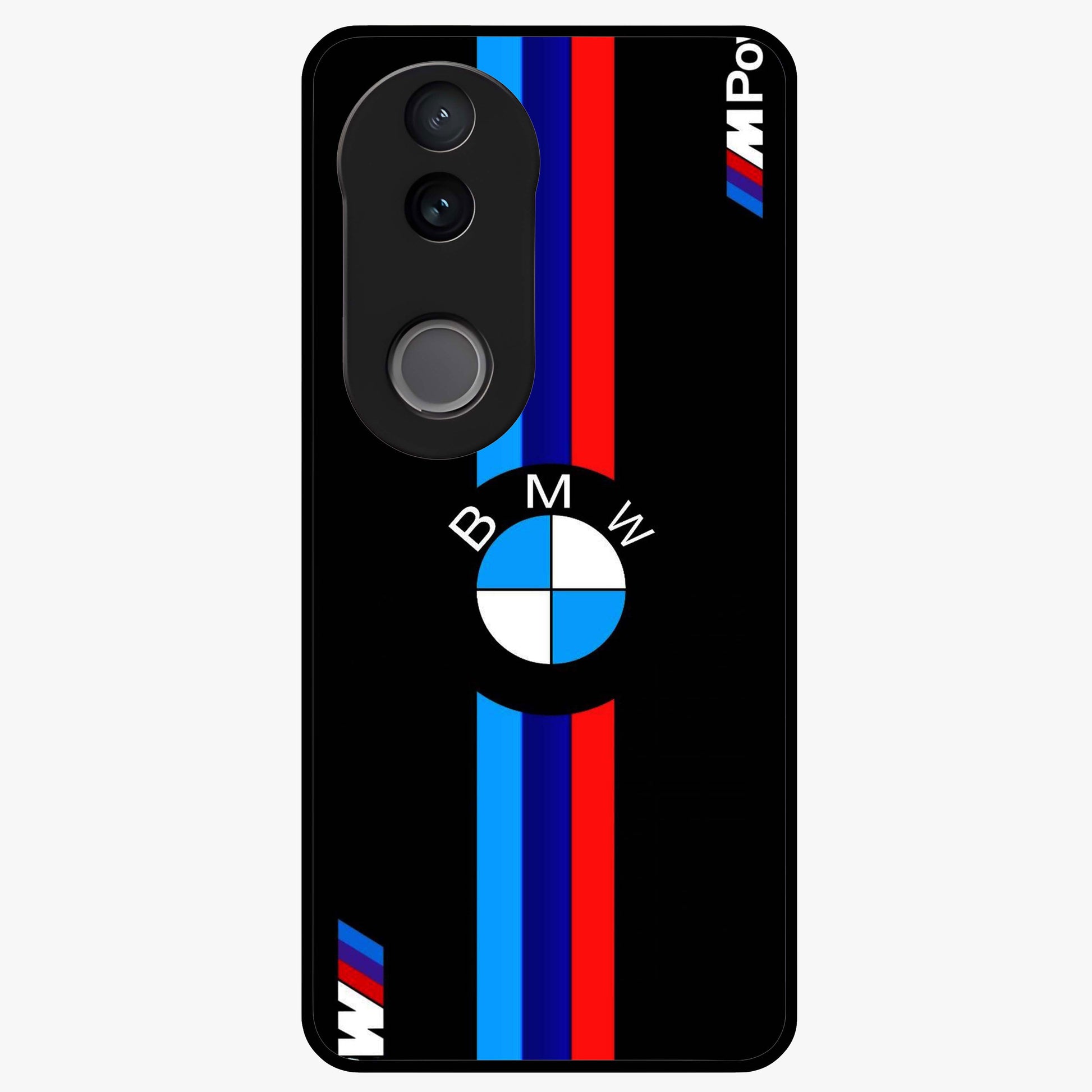 Turbo BMW Beast Glass Case showing flat back view with high performance sports car artwork and glossy glass finish.