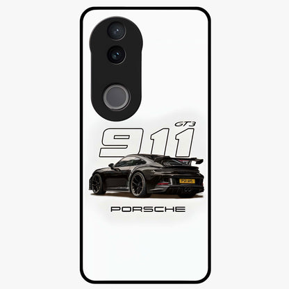 Turbo Legacy Icon Glass Case showing flat back view with iconic sports car inspired artwork and glossy glass finish.