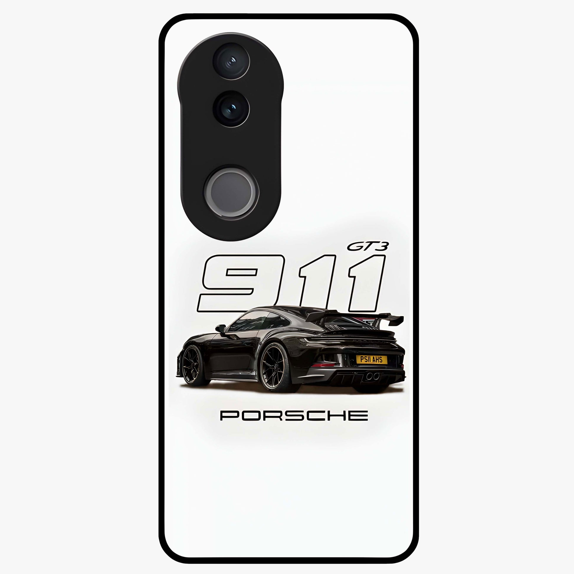Turbo Legacy Icon Glass Case showing flat back view with iconic sports car inspired artwork and glossy glass finish.