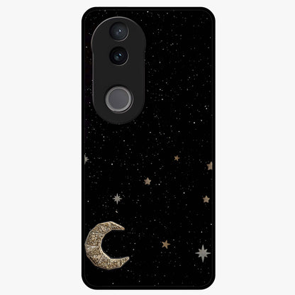 Twinkle Star With Half Moon Glass Case showing flat back view with star and half moon artwork and glossy glass finish.