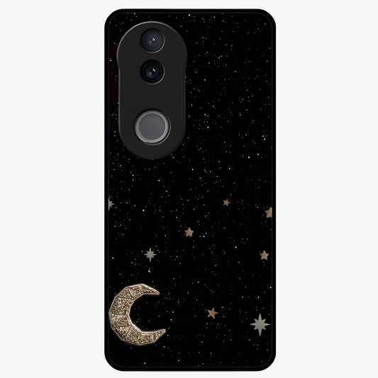 Twinkle Star With Half Moon Glass Case showing flat back view with star and half moon artwork and glossy glass finish.