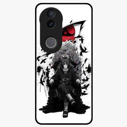 Uchiha Shadow Throne Glass Case showing flat back view with cosmic underwater themed artwork and glossy glass finish.