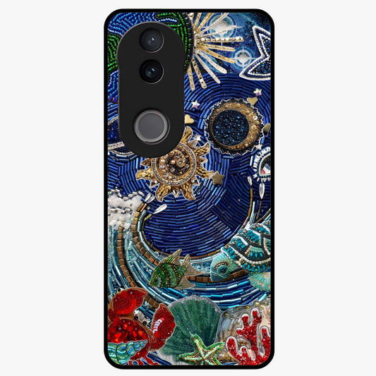 Universe Underwater Spark Glass Case showing flat back view with cosmic underwater themed artwork and glossy glass finish.