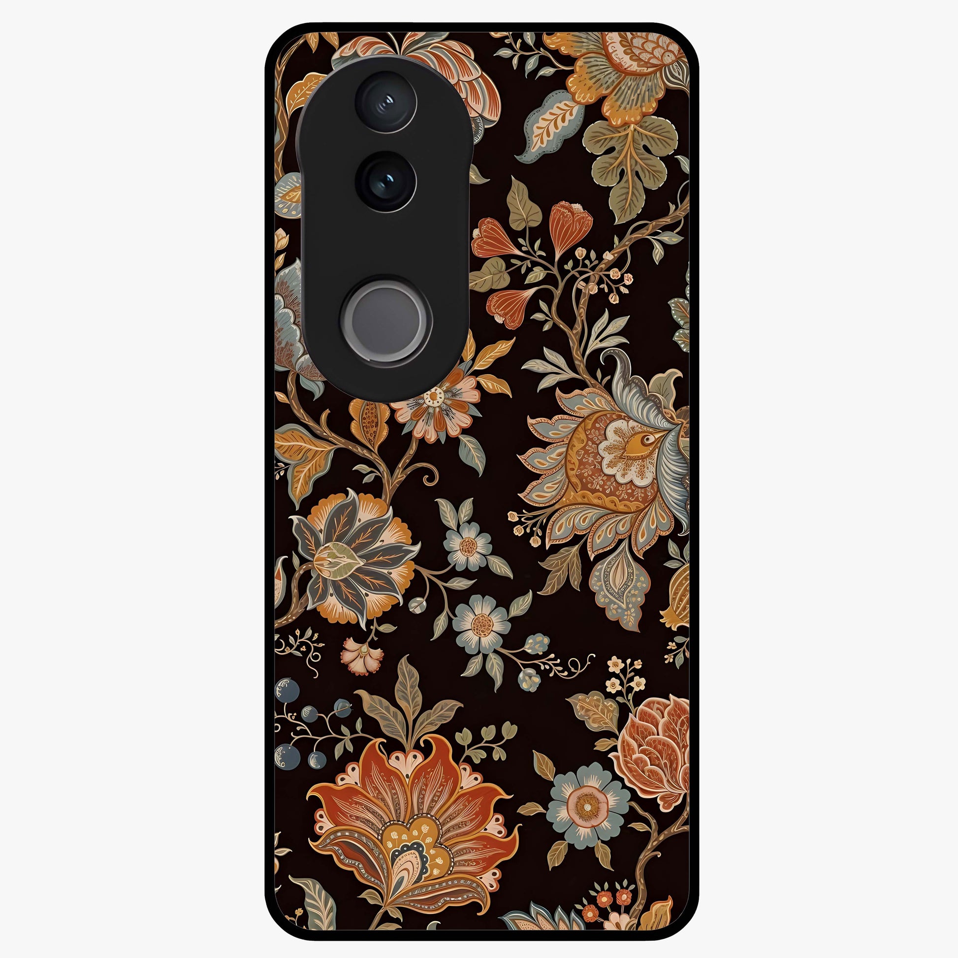 Vintage Floral Dream Glass Case showing flat back view with classic floral artwork and glossy glass finish.
