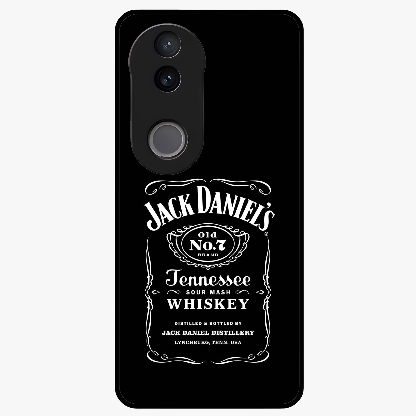 Vintage Whiskey Heritage Glass Case showing flat back view with classic whiskey inspired artwork and glossy glass finish.