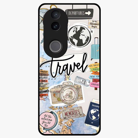 Wanderlust Journal Glass Case showing flat back view with travel inspired artwork and glossy glass finish.