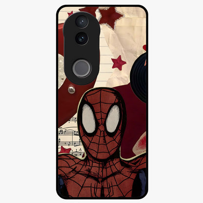 Web Warrior Vibes Glass Case showing flat back view with superhero inspired web themed artwork and glossy glass finish.