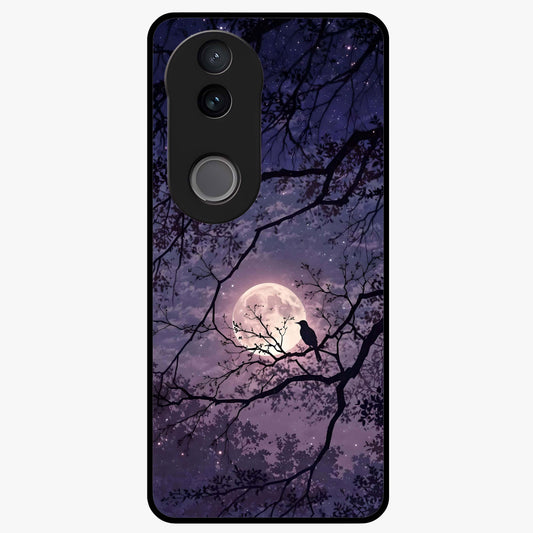 Whispering Moon Silence Glass Case showing flat back view with serene moon themed artwork and glossy glass finish.