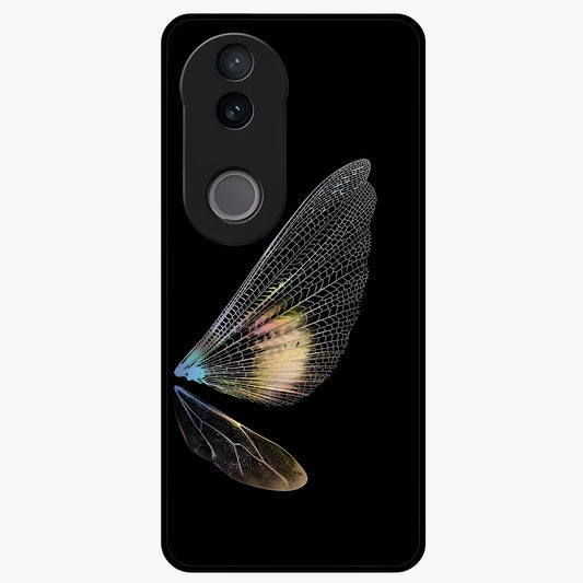 Whispers Of Wings Glass Case showing flat back view with graceful wing inspired artwork and glossy glass finish.