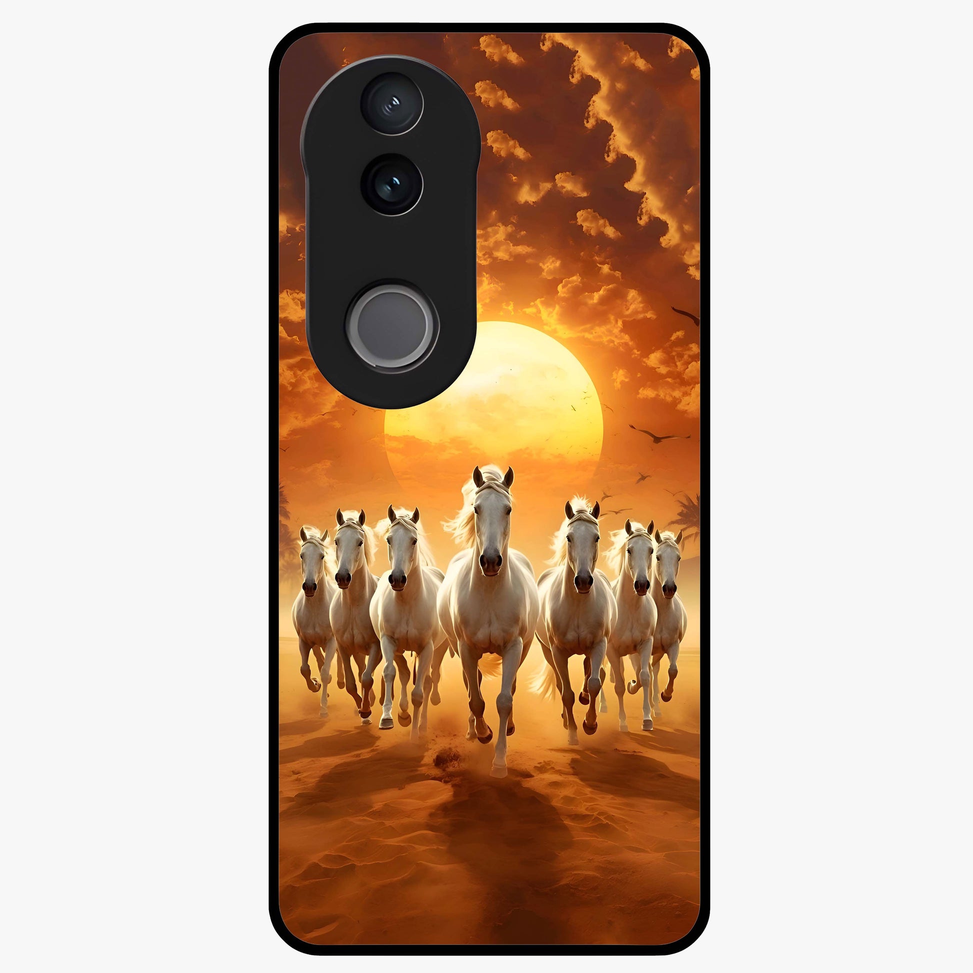 Wild Sunset Majesty Glass Case showing flat back view with majestic sunset landscape artwork and glossy glass finish.