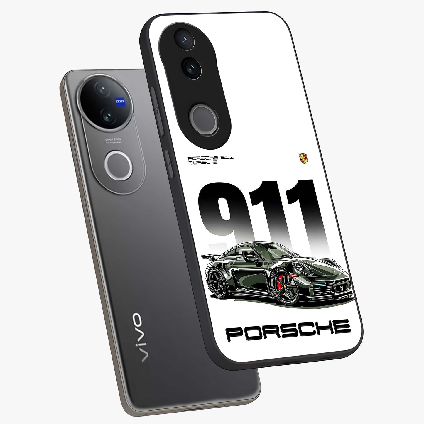 911 Turbo Dominance Glass Case displayed in premium angled mockup highlighting sporty car illustration and sleek glass surface.