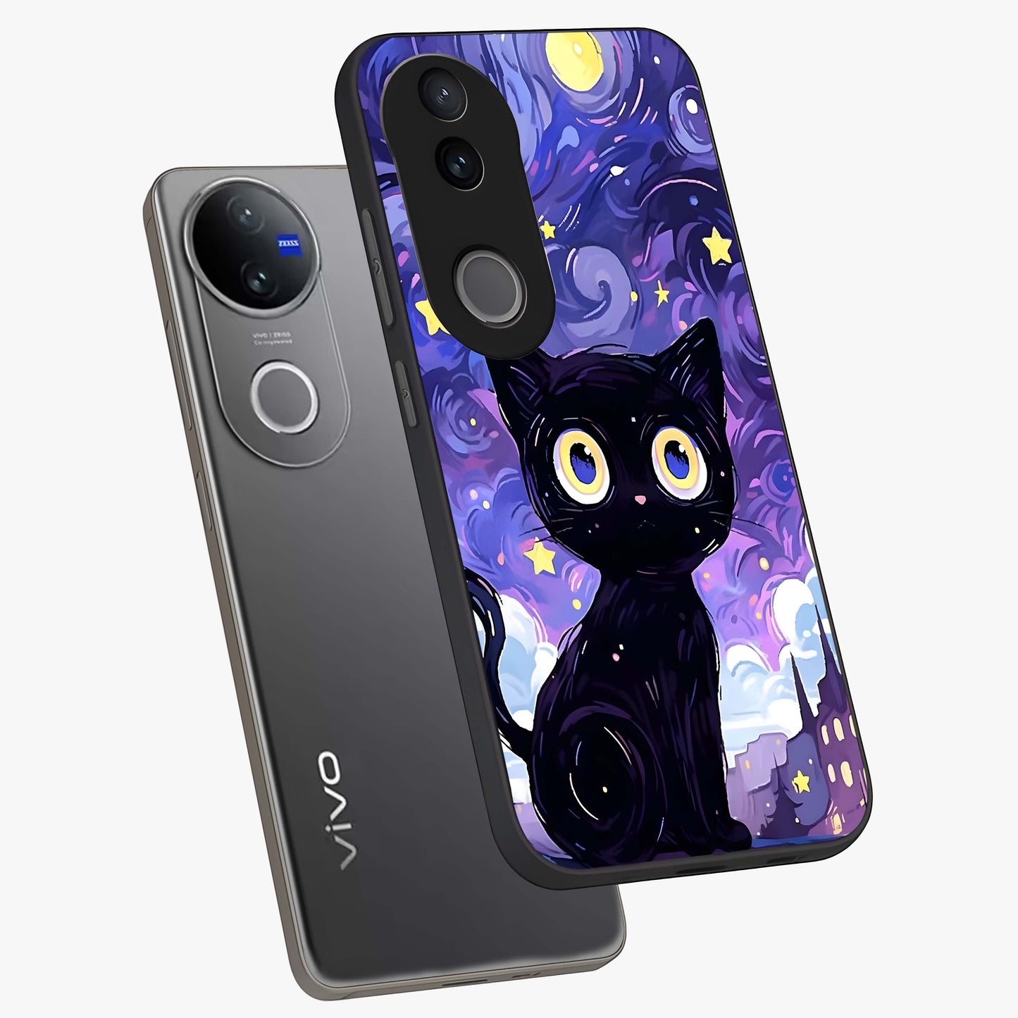 Abstract Cat Art Glass Case displayed in angled mockup highlighting modern abstract cat artwork and sleek glass surface.