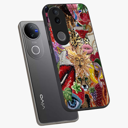 Beaded Fashion Jungle Glass Case displayed in angled mockup highlighting colorful fashion bead design and artistic pattern.