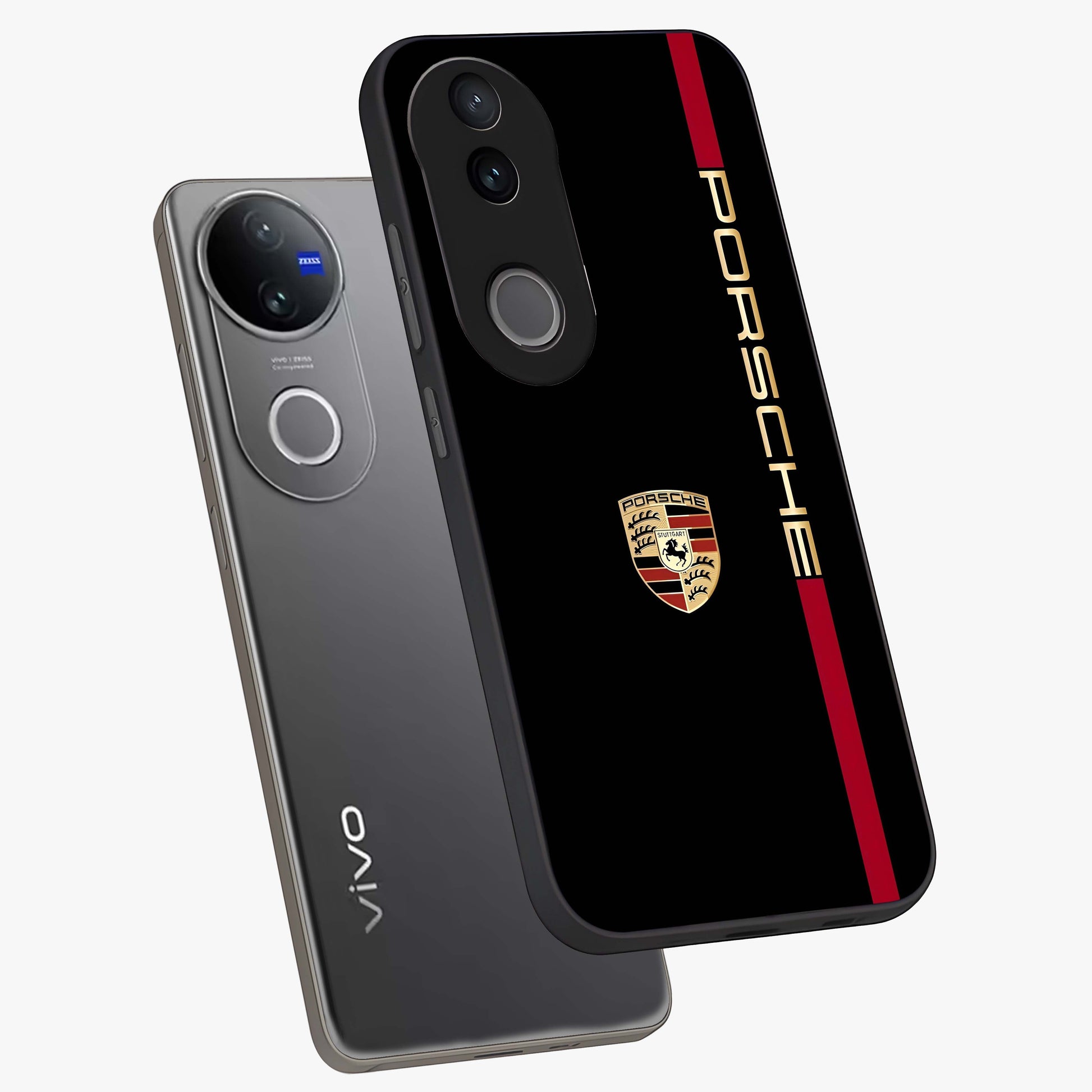 Black Minimal Porsche Glass Case displayed in angled mockup highlighting modern minimal car illustration and clean aesthetic design.