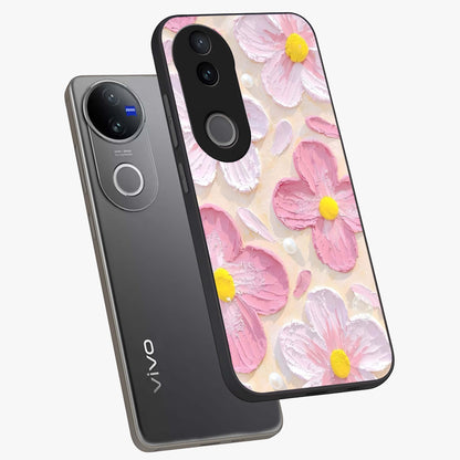 Blush Bloom Texture Glass Case displayed in angled mockup highlighting subtle bloom pattern with aesthetic pastel design.