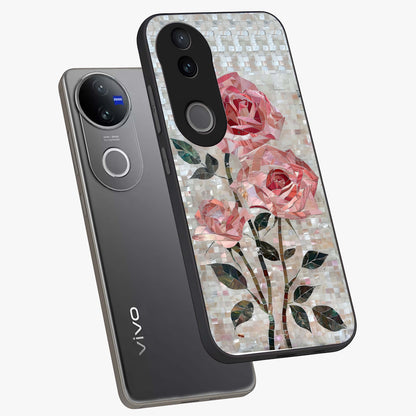 Blush Mosaic Bloom Glass Case displayed in angled mockup highlighting artistic mosaic flower pattern with aesthetic design.