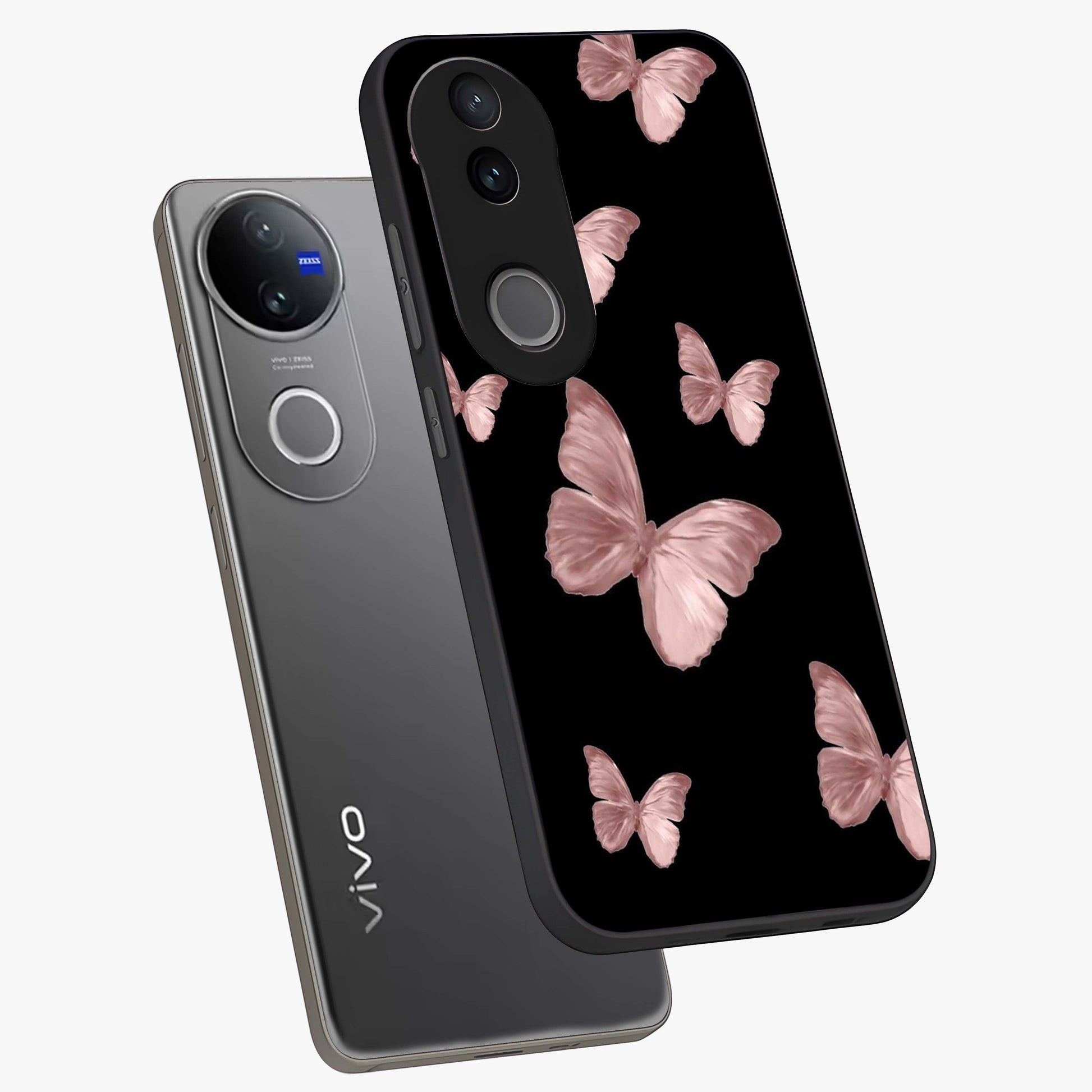 Butterfly Pattern Glass Case displayed in angled mockup highlighting delicate butterfly design and aesthetic pattern style.