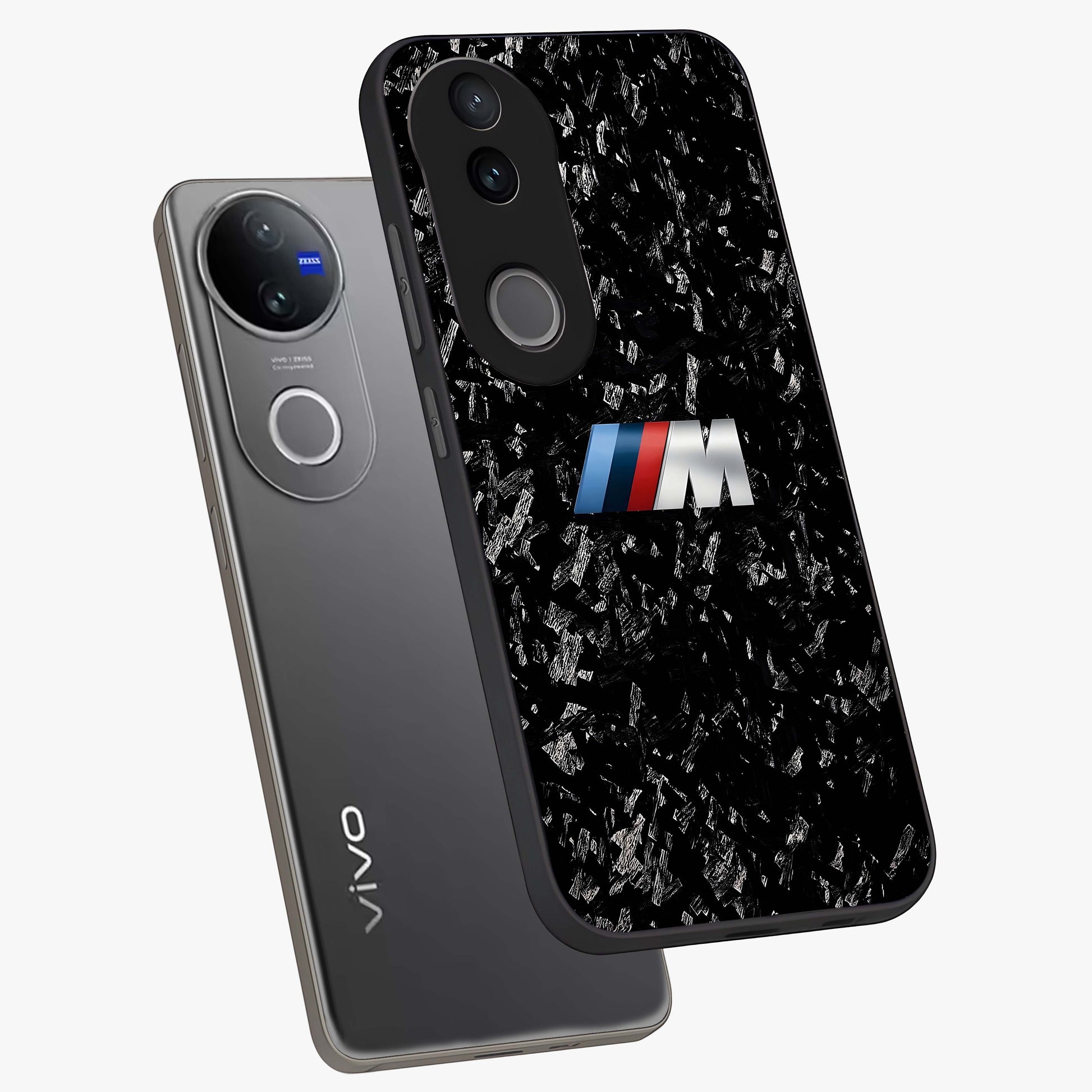 Carbon Speed Mark Glass Case displayed in angled mockup highlighting racing inspired carbon design and sleek aesthetic style.