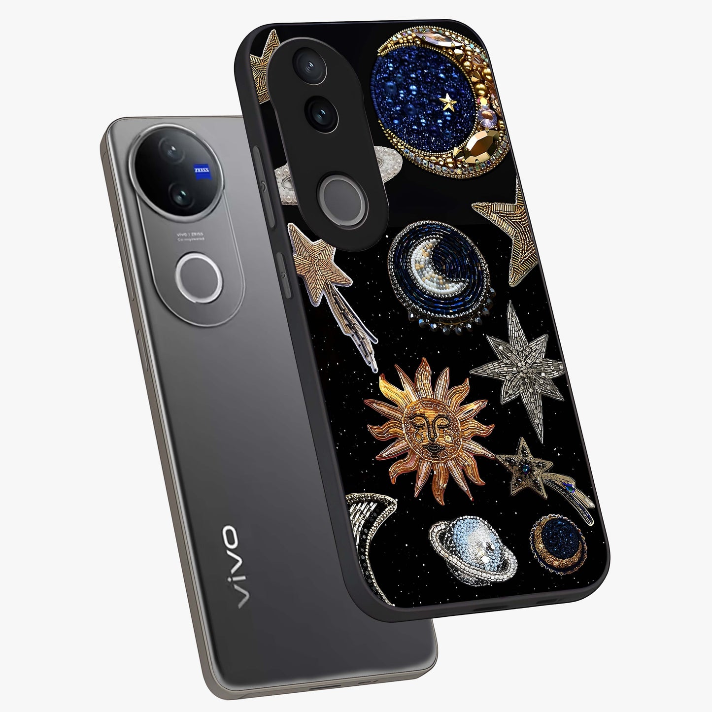 Celestial Gem Constellations Glass Case displayed in angled mockup highlighting gemstone inspired constellation design.