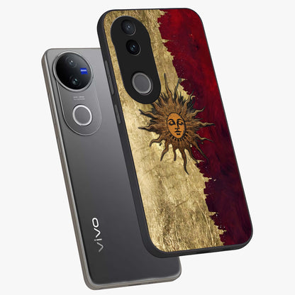 Crimson Sun Majesty Glass Case displayed in angled mockup highlighting majestic crimson sun design with bold aesthetic style.