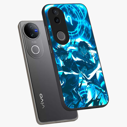 Cursed Energy Clash Glass Case displayed in angled mockup highlighting powerful battle inspired graphic with anime style aesthetic.
