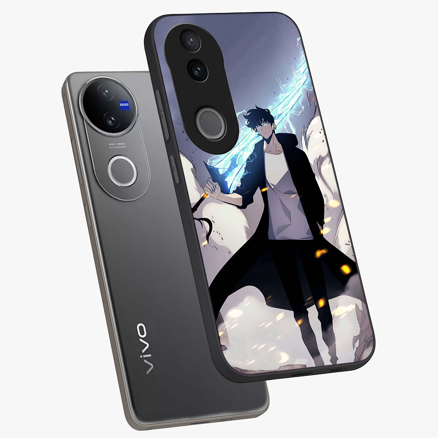Dark Lightning Anime Warrior Glass Case displayed in angled mockup highlighting powerful lightning themed anime illustration.
