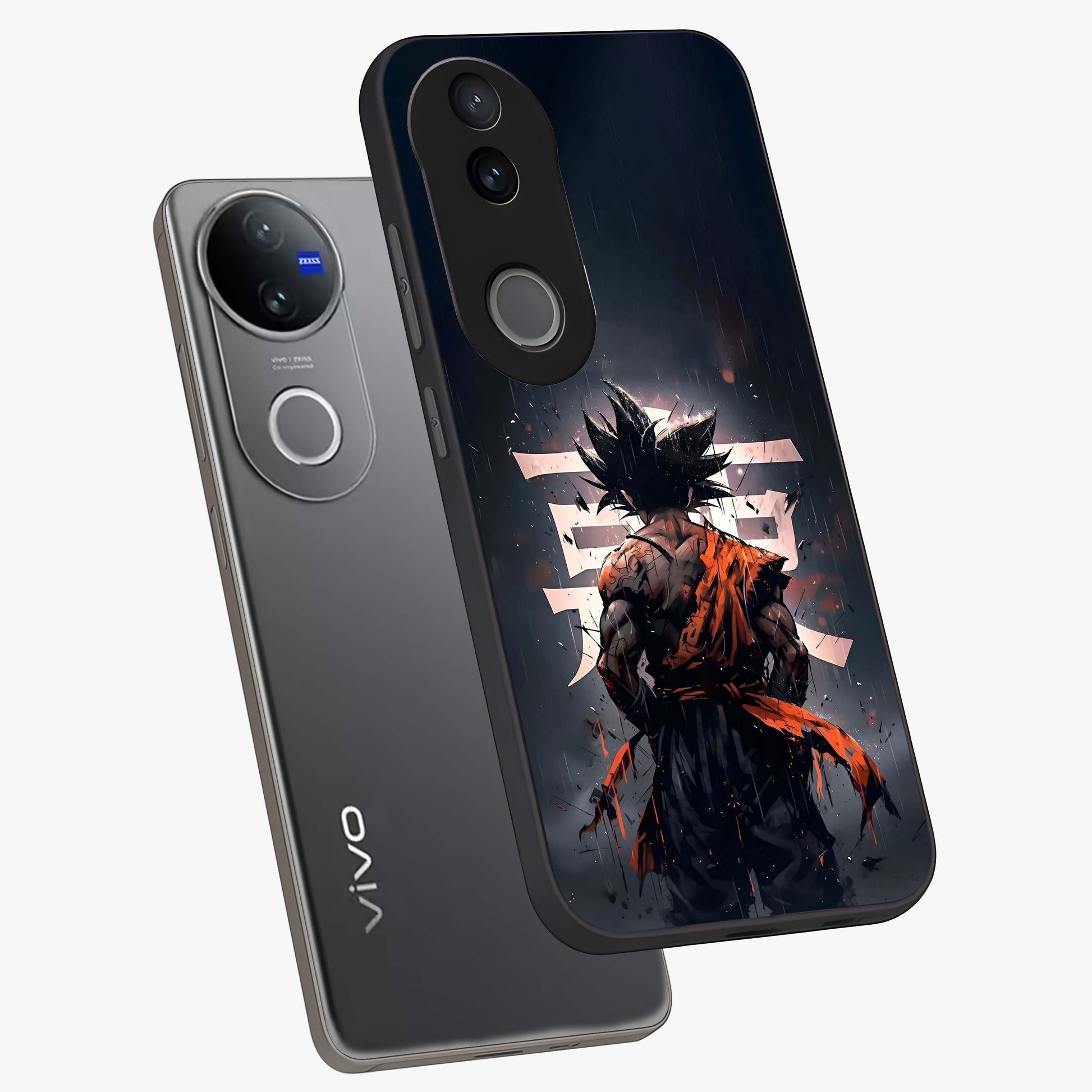 Dark Warrior In Rain Glass Case displayed in angled mockup highlighting dramatic warrior illustration with dark rain aesthetic.