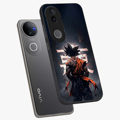 Dark Warrior In Rain Glass Case displayed in angled mockup highlighting dramatic warrior illustration with dark rain aesthetic.