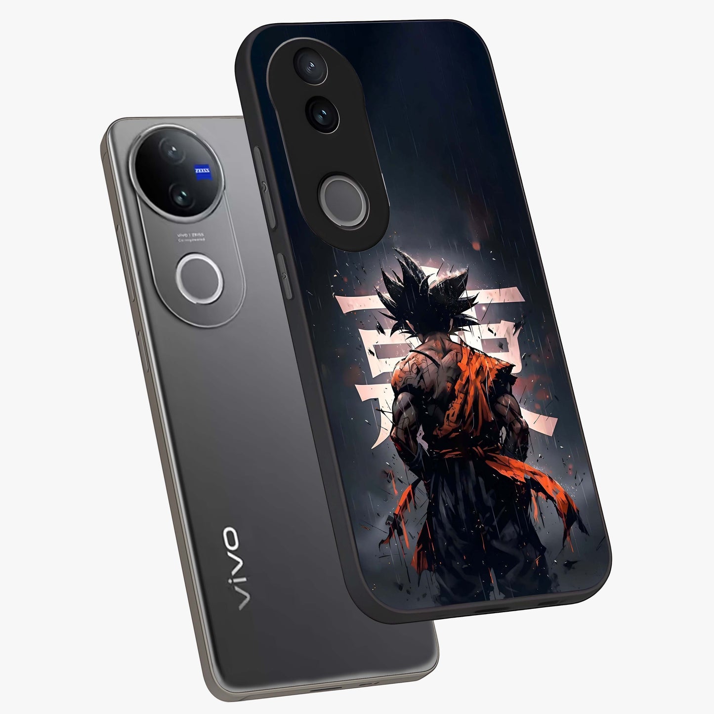 Dark Warrior In Rain Glass Case displayed in angled mockup highlighting dramatic warrior illustration with dark rain aesthetic.