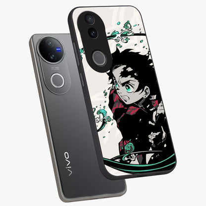 Demon Slayer Glass Case displayed in angled mockup highlighting dramatic anime character design with action aesthetic.