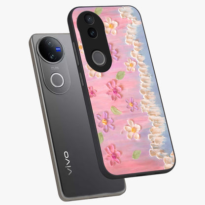 Dreamy Painted Garden Glass Case displayed in angled mockup highlighting colorful garden illustration with dreamy aesthetic style.