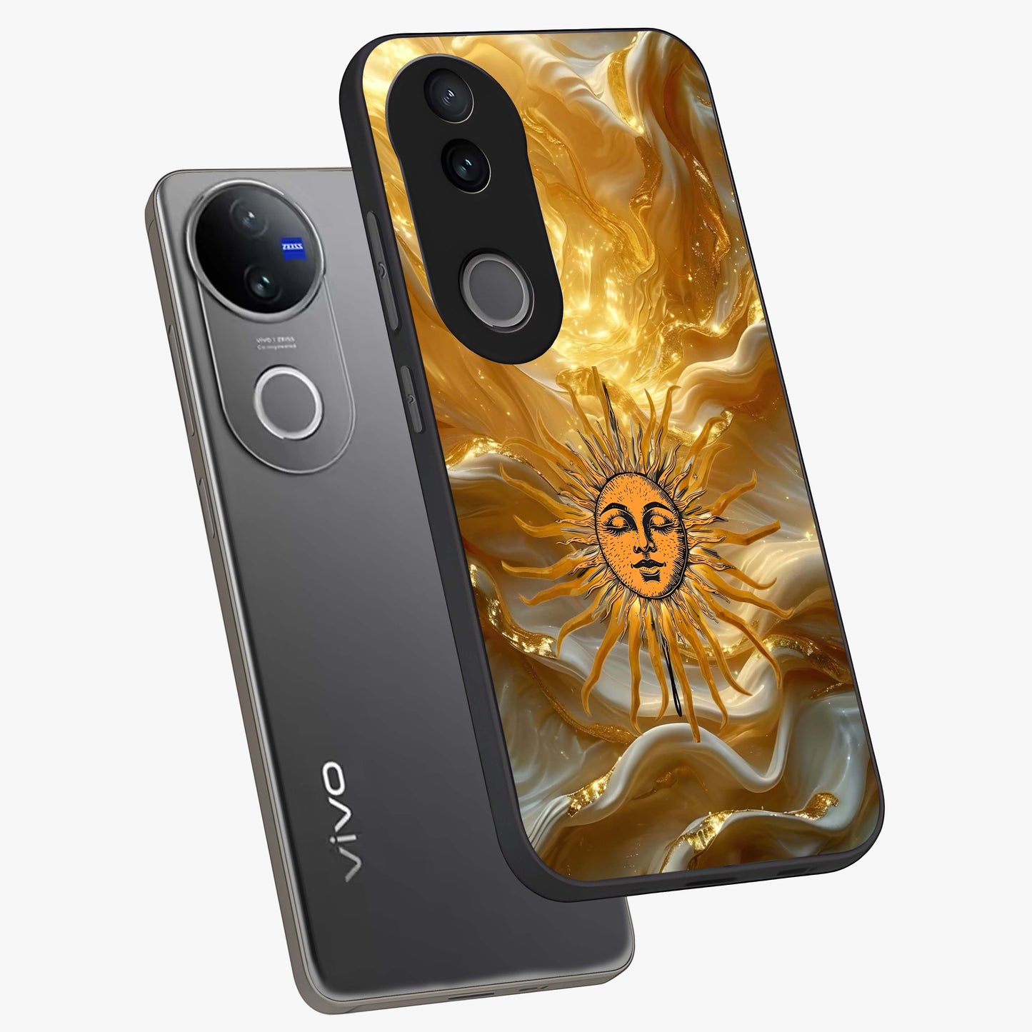Eternal Golden Glow Glass Case displayed in angled mockup highlighting glowing golden aesthetic design with elegant style.