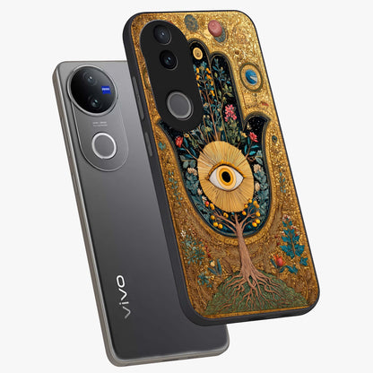 Ethereal Evil Eye Glass Case displayed in angled mockup highlighting protective evil eye symbol with spiritual aesthetic design.