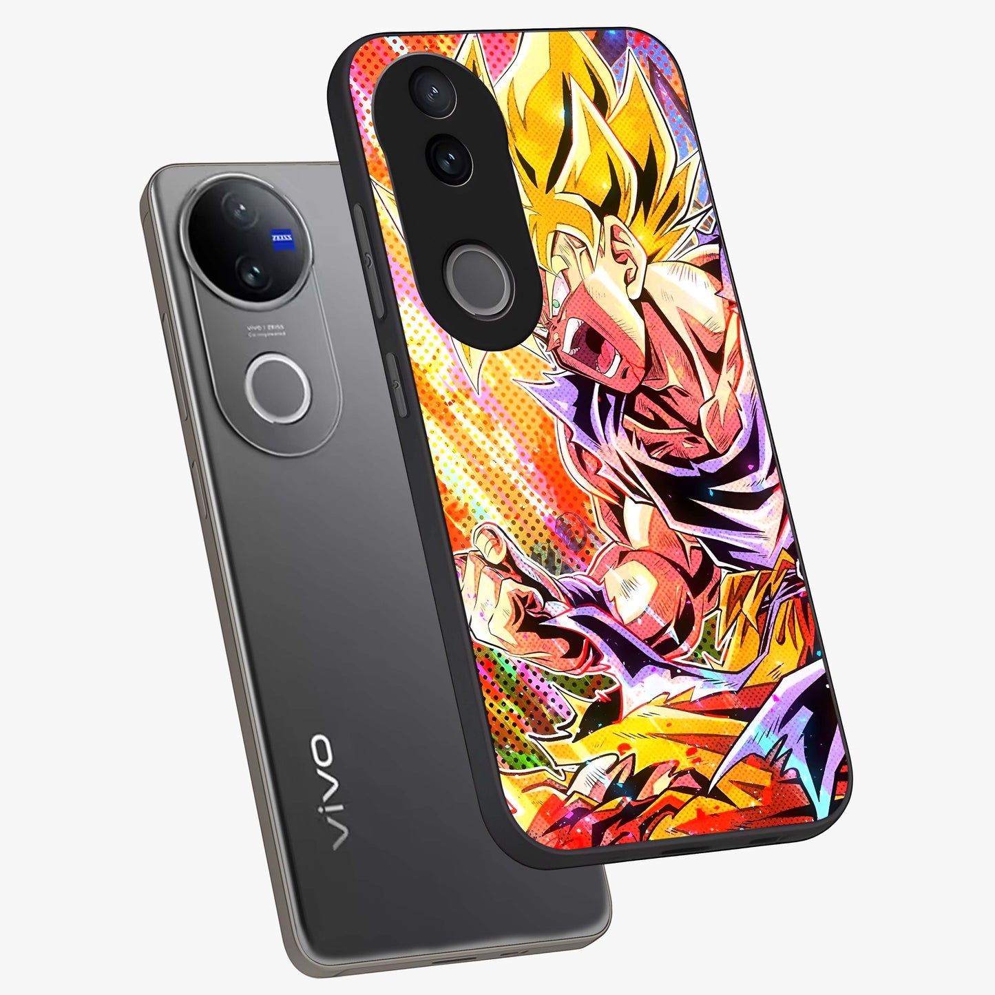 Firing Goku Glass Case displayed in angled mockup highlighting dynamic anime character design with action aesthetic.