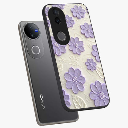 Floral Wall Art With Purple Flowers Glass Case displayed in angled mockup highlighting vibrant purple floral illustration with artistic aesthetic.