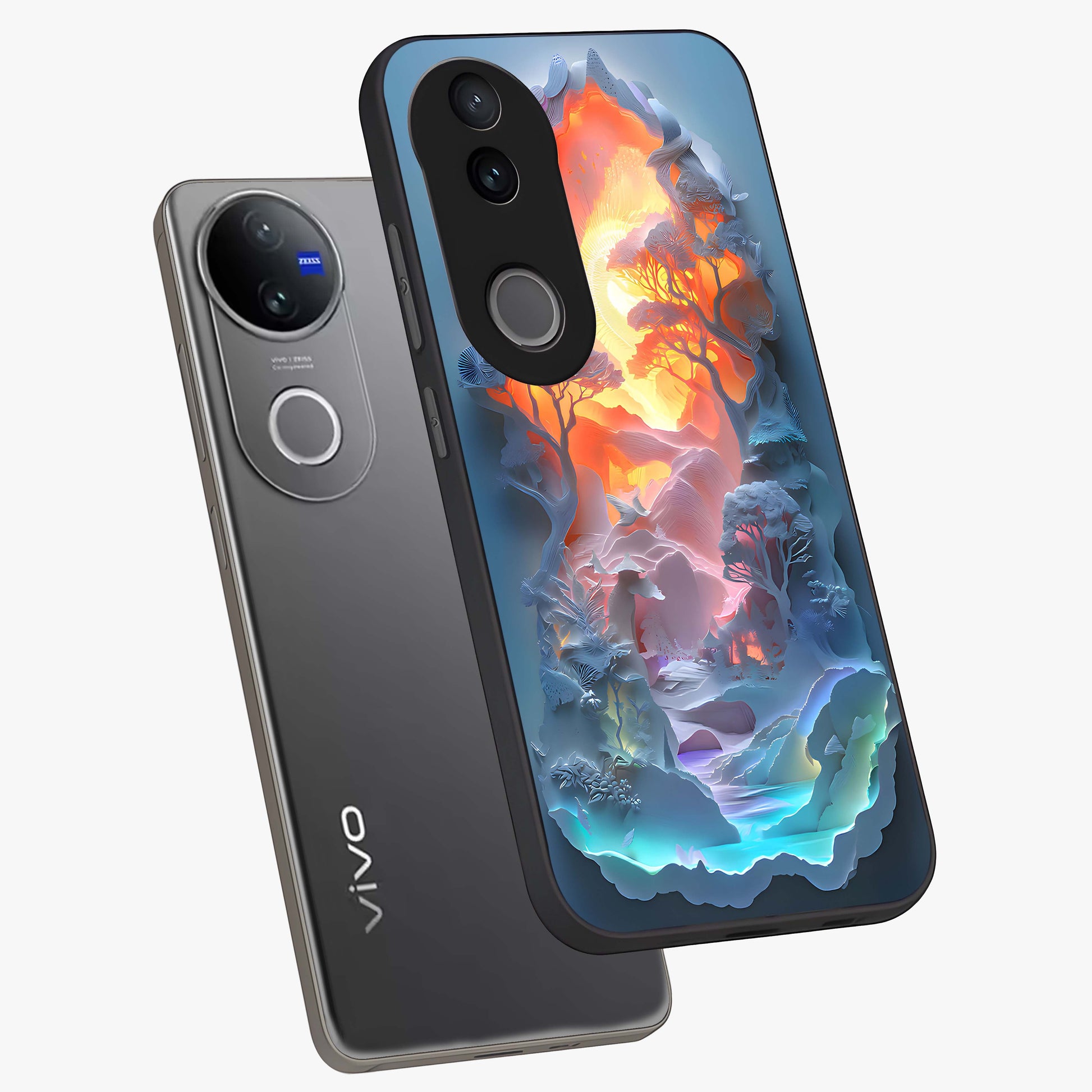 Glow Forest Portal Glass Case displayed in angled mockup highlighting mystical forest design with magical glowing aesthetic.