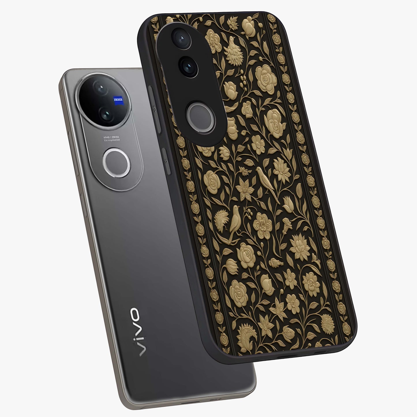 Golden Evil Eye Mandala Glass Case displayed in angled mockup highlighting protective evil eye symbol with golden mandala design.