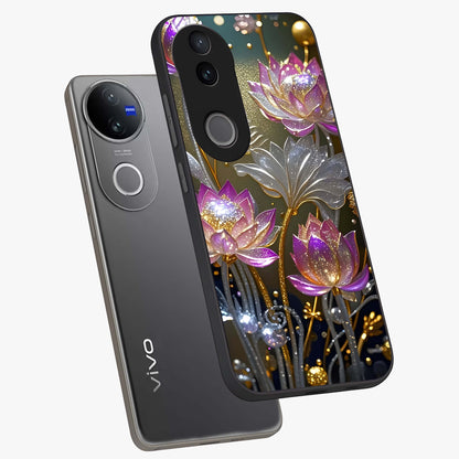 Golden Floral Majesty Glass Case displayed in angled mockup highlighting elegant flower design with royal golden aesthetic.