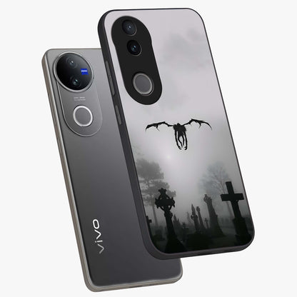 Graveyard Shadow Descent Glass Case displayed in angled mockup highlighting eerie shadow illustration with gothic aesthetic.
