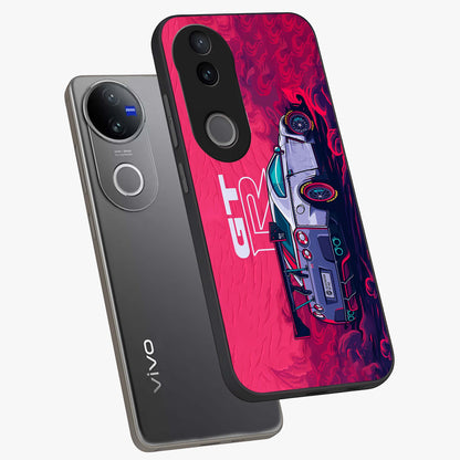 GT-R Car Pattern Glass Case displayed in angled mockup highlighting racing car graphic design with bold automotive aesthetic.