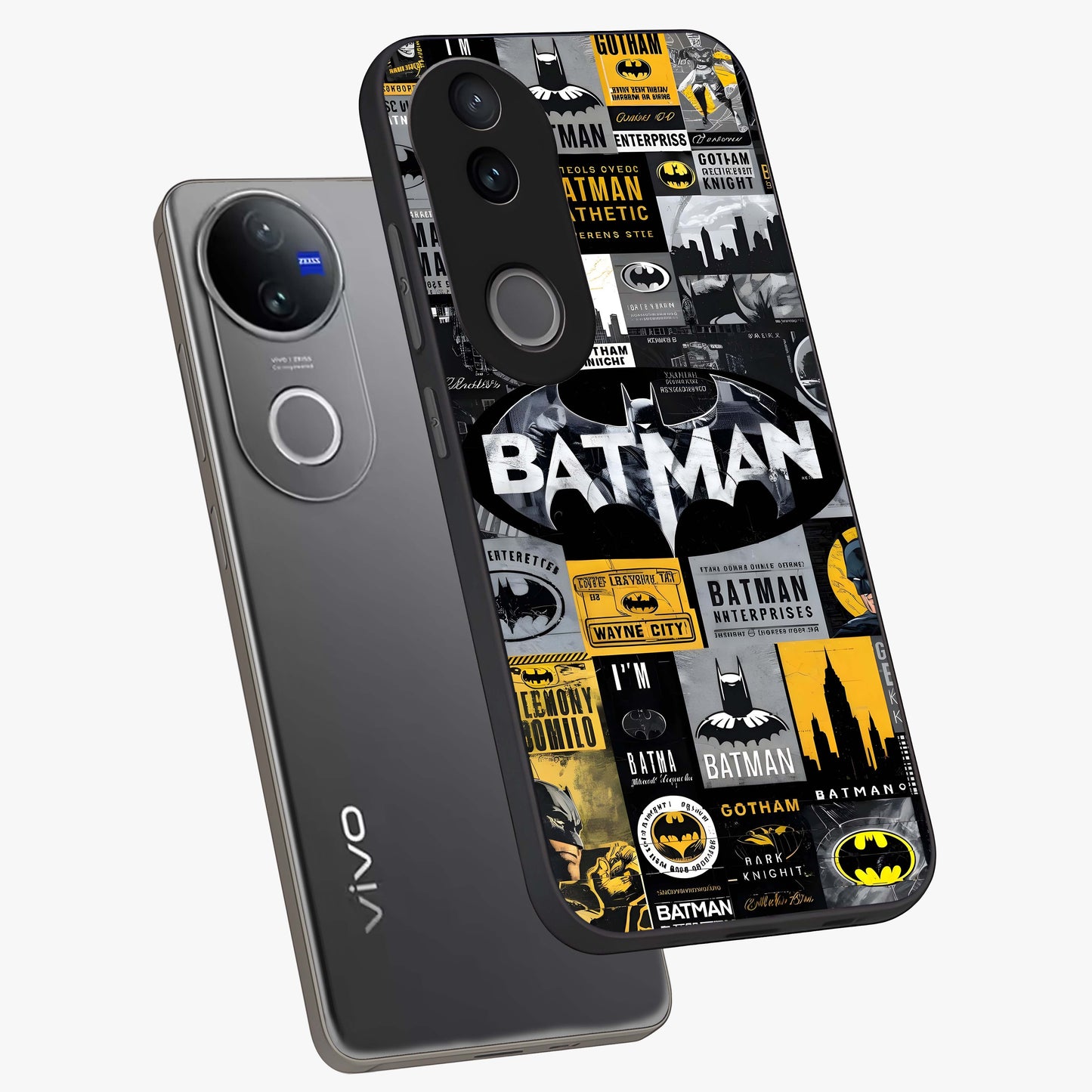 Knight Gotham Rise Glass Case displayed in angled mockup highlighting powerful knight silhouette design with dramatic aesthetic.