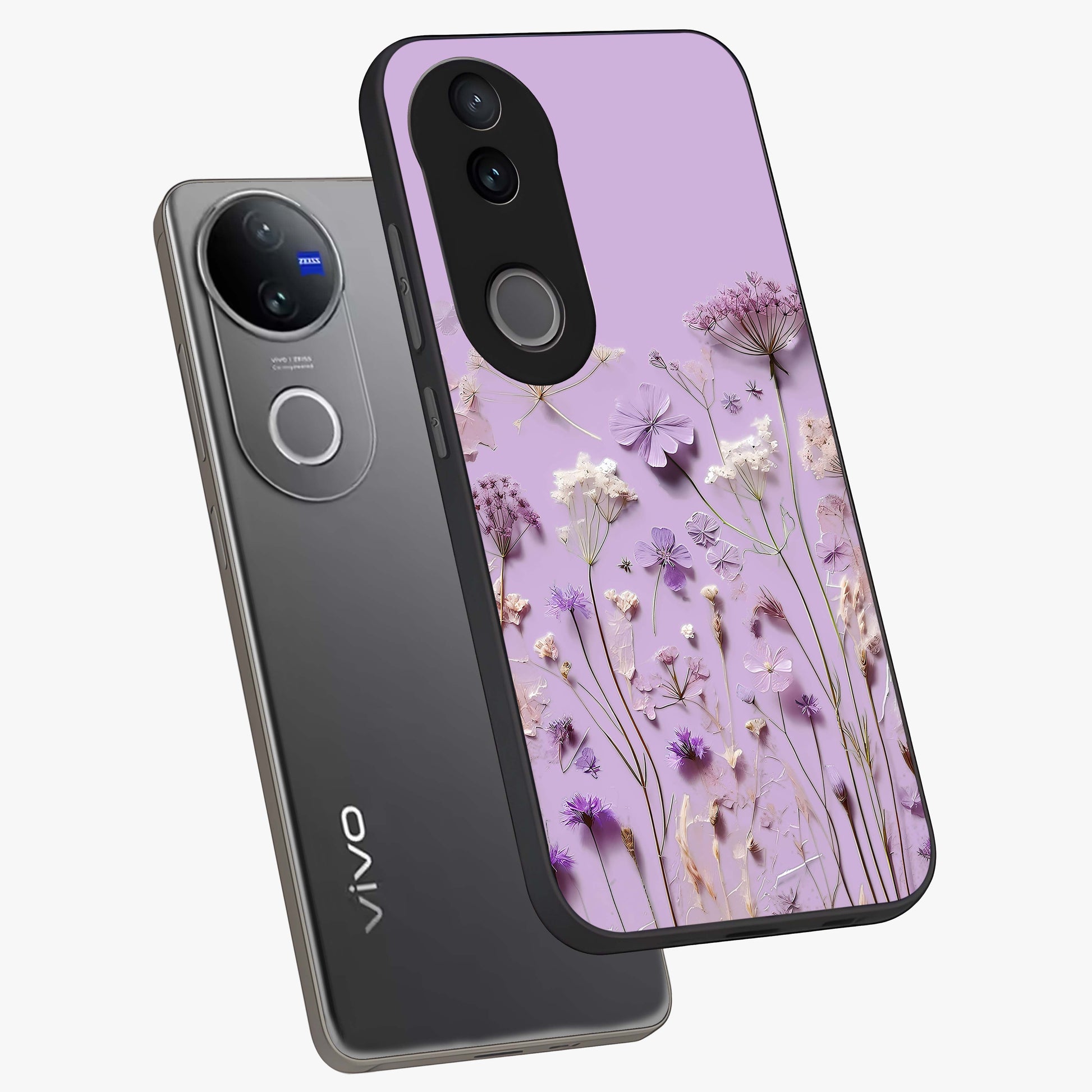 Lavender Blossom Dream Glass Case displayed in angled mockup highlighting dreamy lavender flower design with calming aesthetic style.