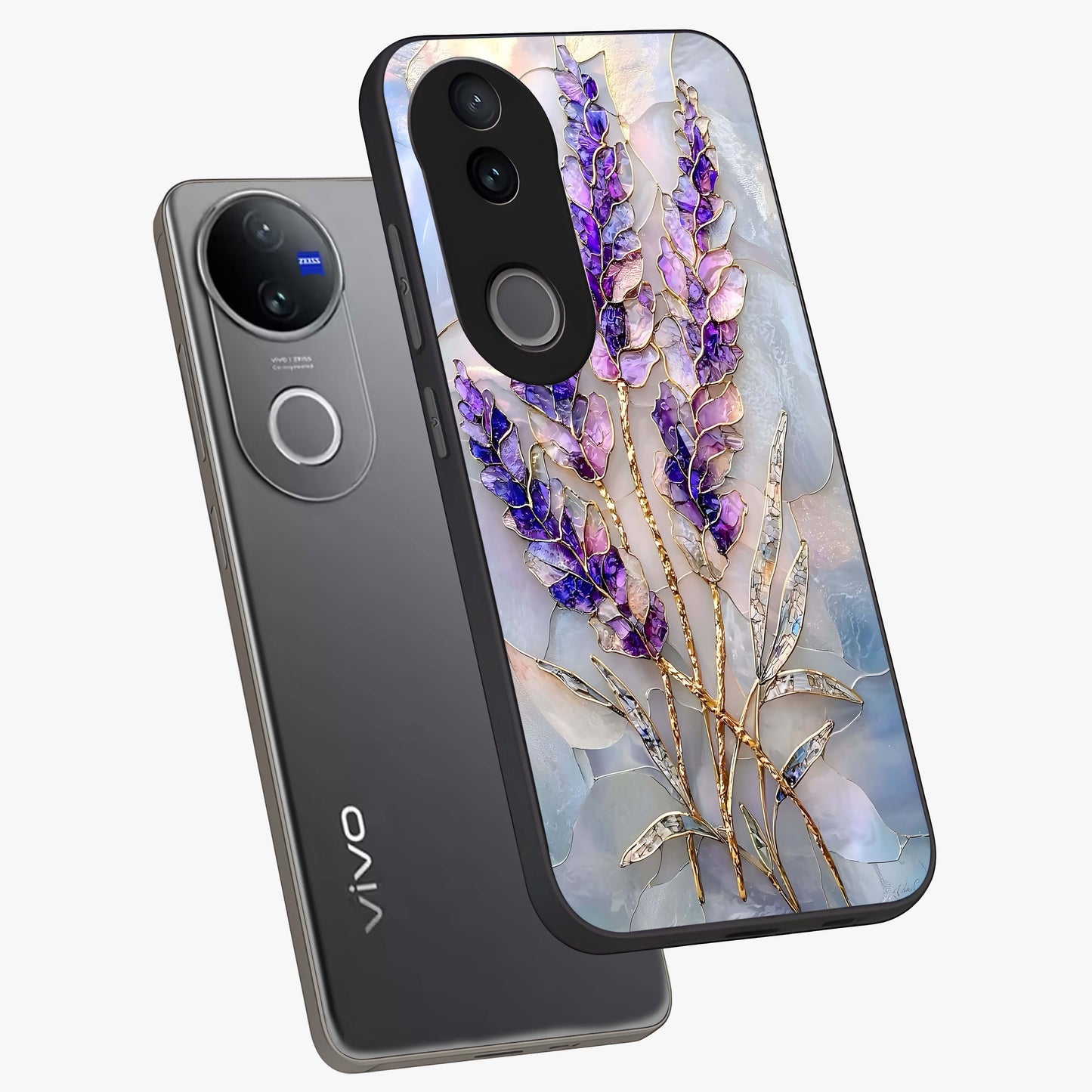 Lavender Dream Glow Glass Case displayed in angled mockup highlighting dreamy purple glow design with soft artistic style.