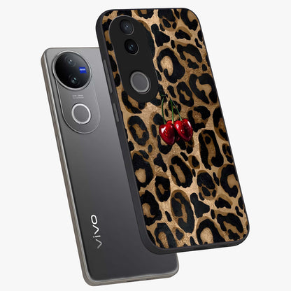 Leopard Wild Cherry Glass Case displayed in angled mockup highlighting bold animal print design with playful cherry aesthetic.