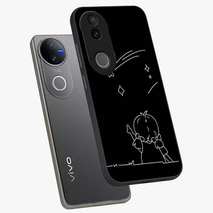Line Art Girl With Shooting Stars Glass Case displayed in angled mockup highlighting elegant line art design with dreamy star aesthetic.